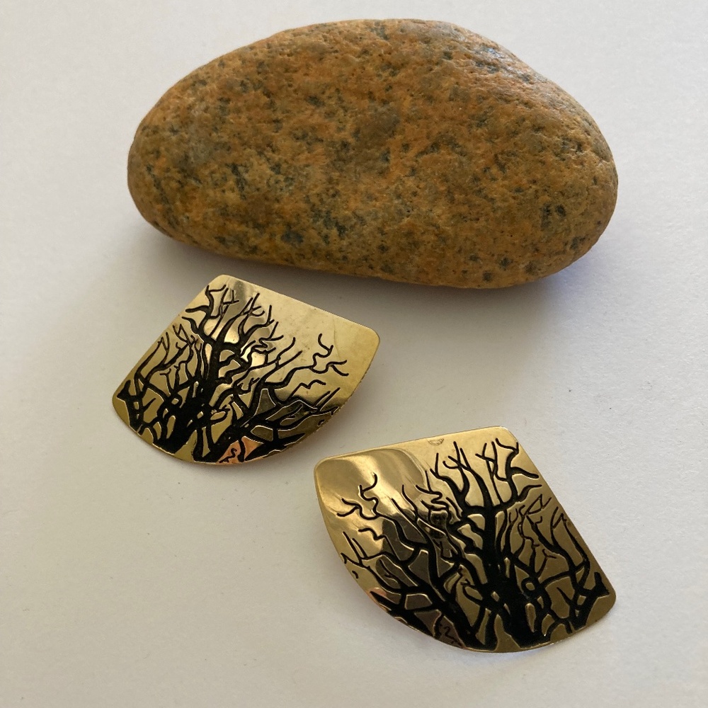 Vintage Goldtone Tree Design Earrings